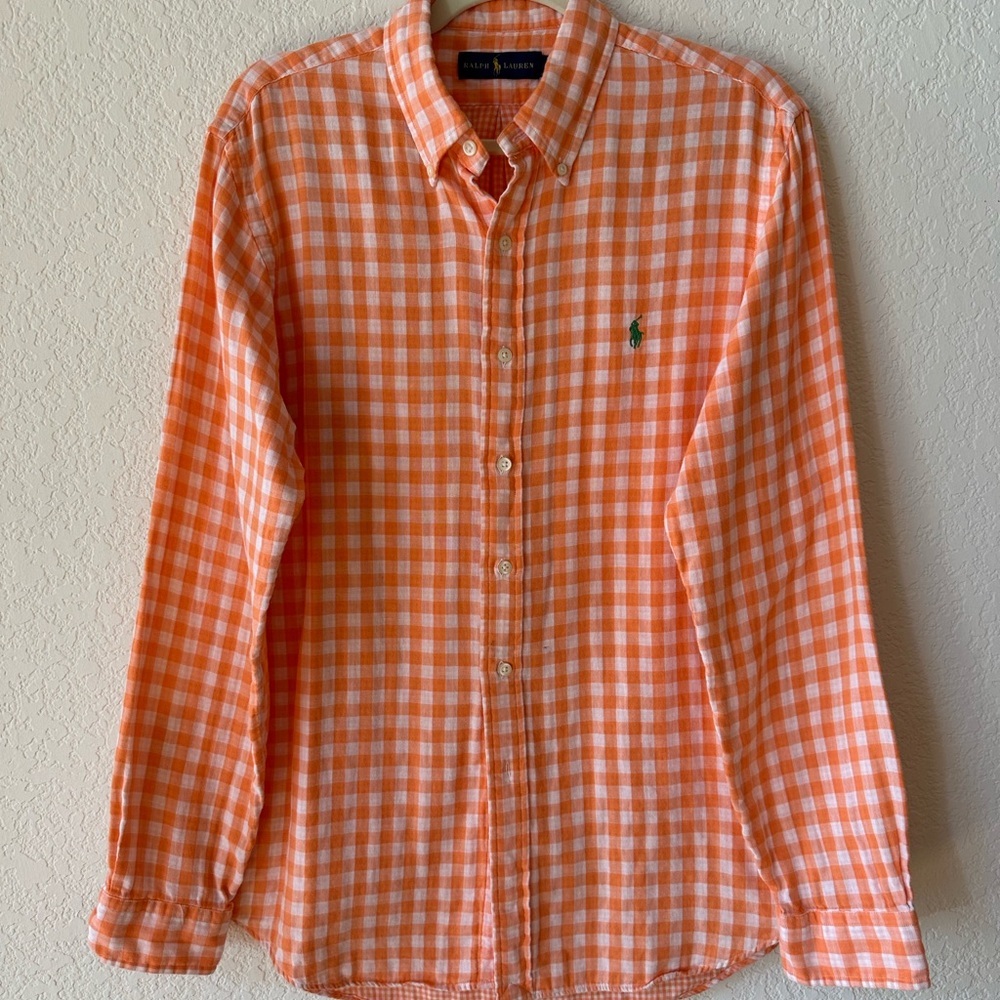 Ralph Lauren Men's Orange Checkered Shirt